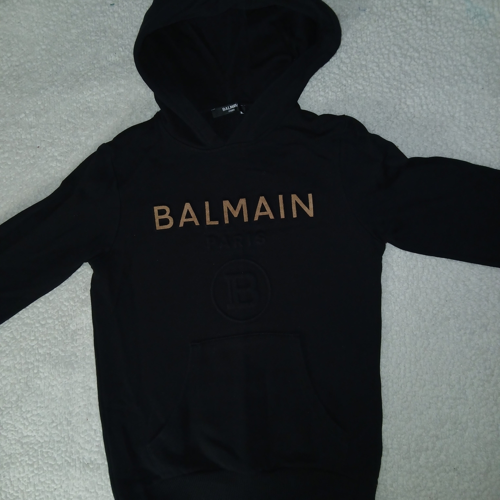 Balmain Kids Black Hoodie with Gold Lettering